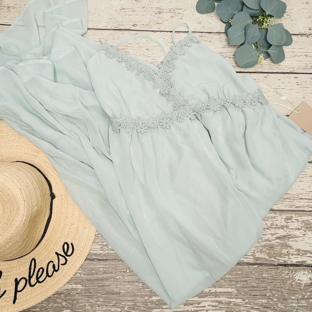 Active USA Crochet Lace Chiffon Maxi Dress